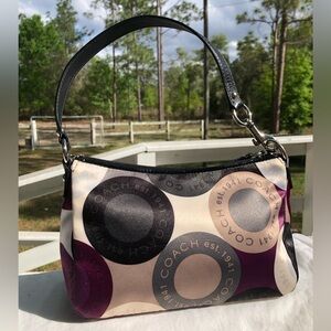 New! Coach Black, Purple & Cream Logo Circle Shoulder Bag